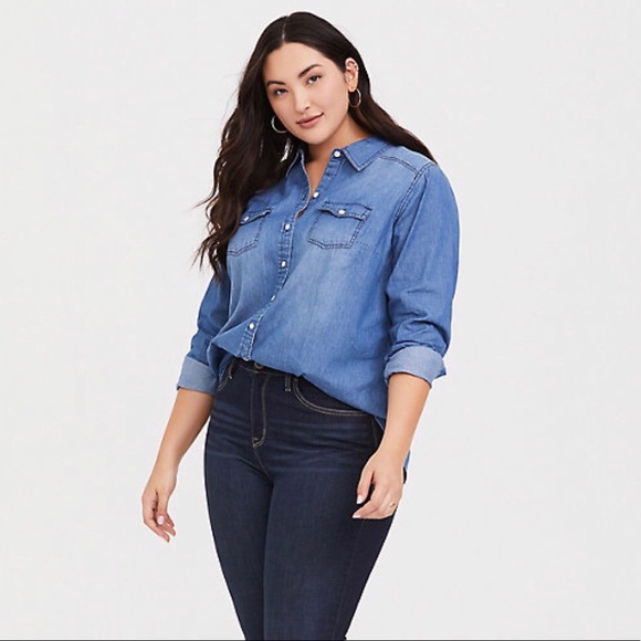 torrid Tops - Denim Button Up Shirt - Torrid